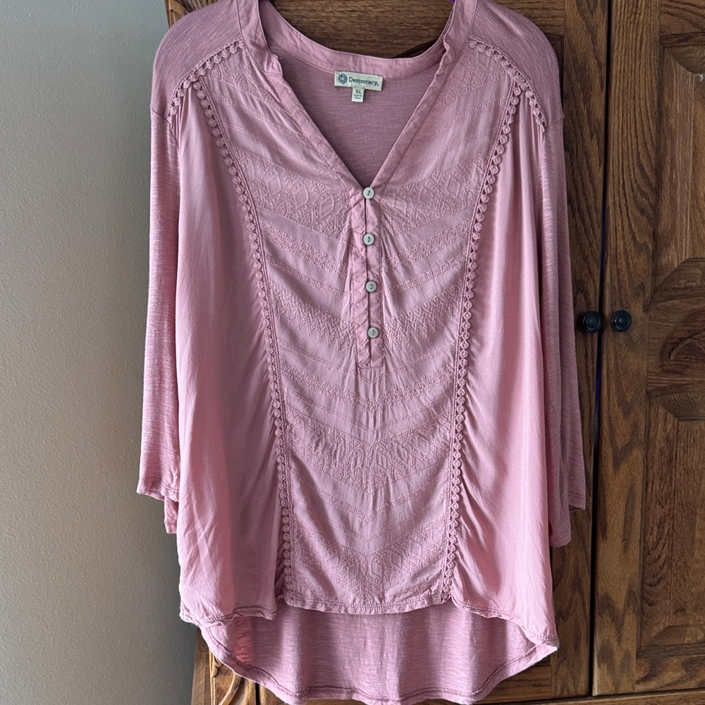 Democracy Soft Pink Blouse with Button Detail